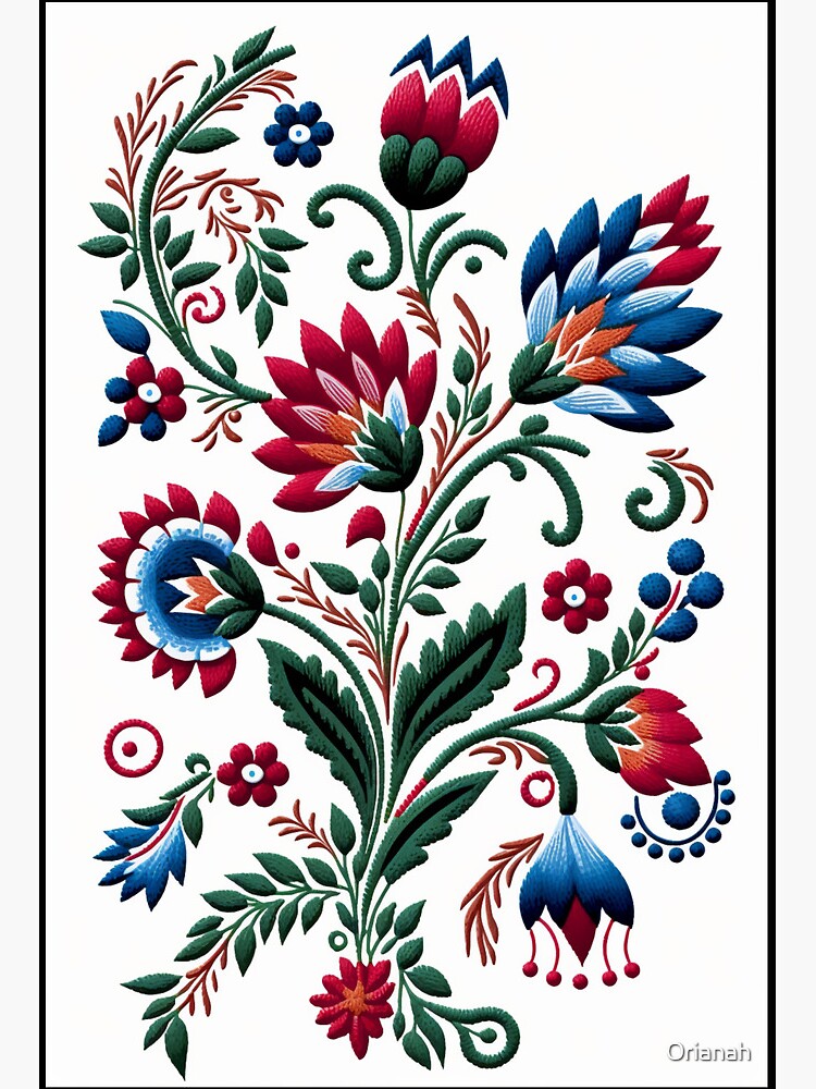 Colorful Portuguese Style Folk Embroidery Pattern Art Board Print