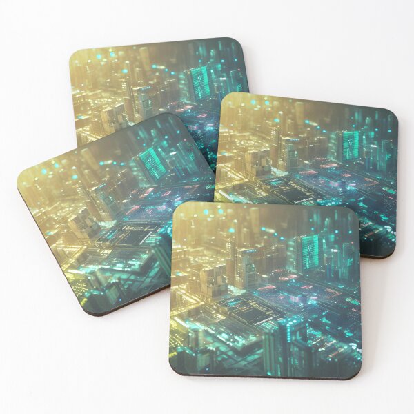 Item preview, cyberpunk circuit-board city skyline designed and sold by ocota831.