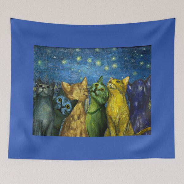 Item preview, Van Gogh Starry Night with Cats Painted Similarly designed and sold by BloodSweatNTers.