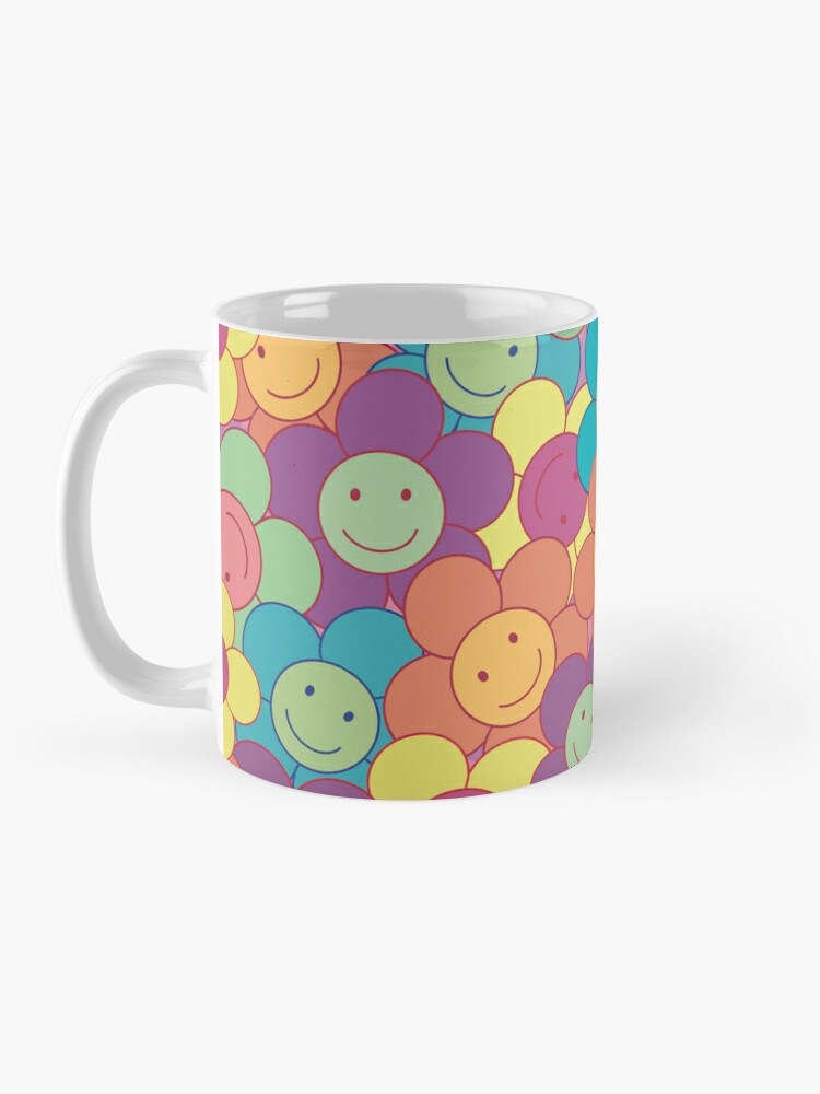 Large Pink and Orange Groovy Smiley Face Pattern - Retro Aesthetic Coffee  Mug