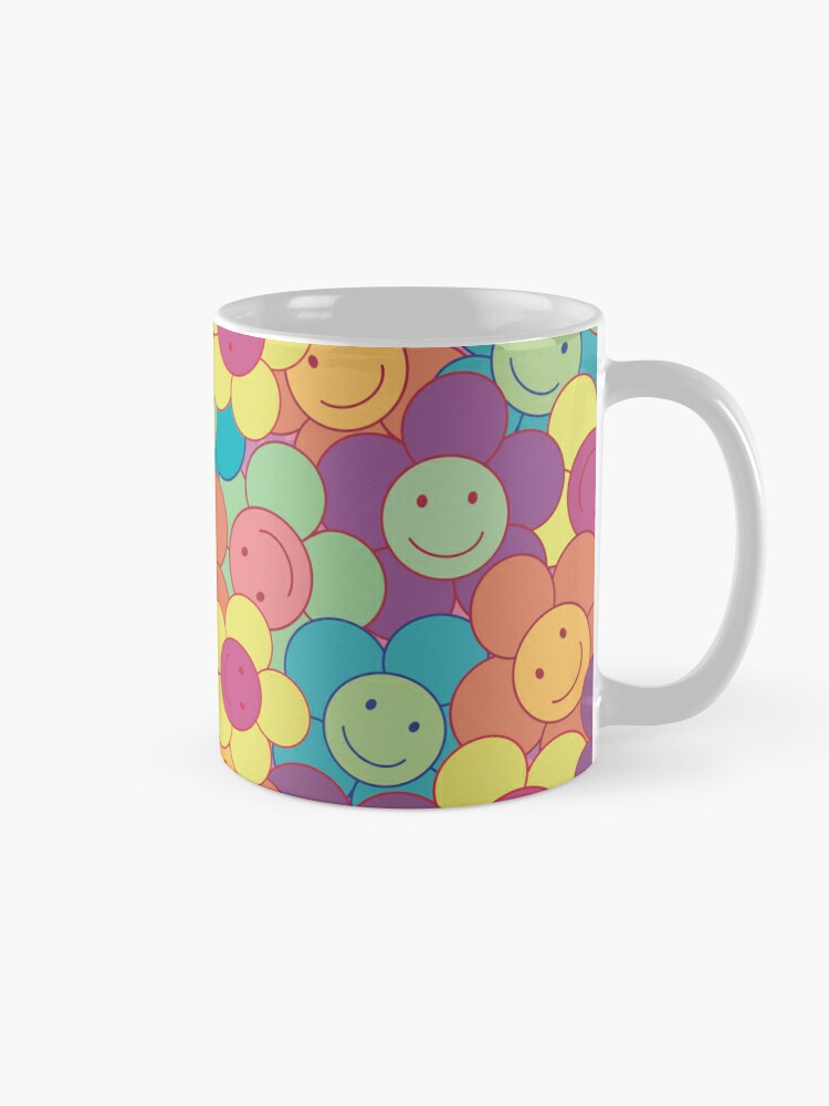 Large Pink and Orange Groovy Smiley Face Pattern - Retro Aesthetic Coffee  Mug