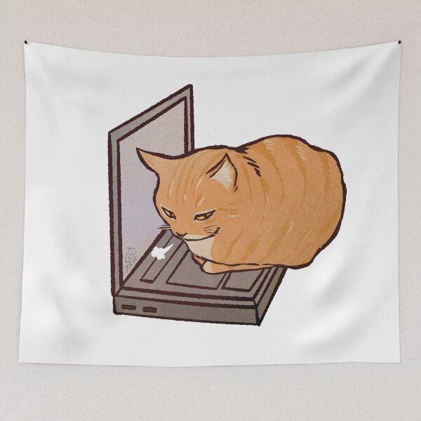 Item preview, Cheese Cat on Laptop | Funny Orange cat Work designed and sold by Golden Turtle Studio.