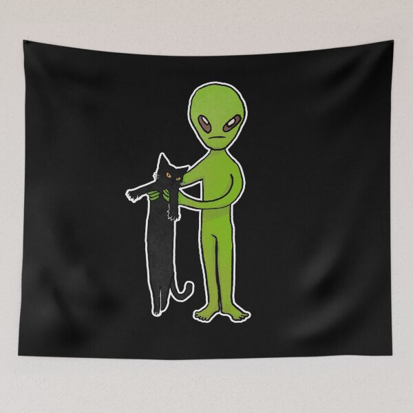 Item preview, Alien and Black Cat | Black cat and Alien Lover gift designed and sold by Golden Turtle Studio.