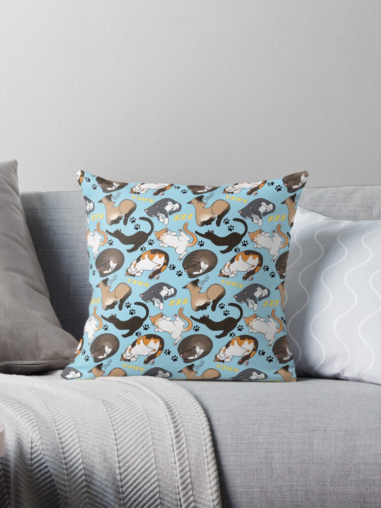 Thumbnail 1 of 4, Pillow, Sleepy Cats Pattern designed and sold by cricketbat.