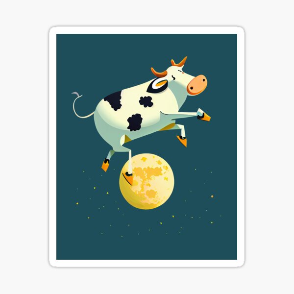 Cow Jumps Over The Moon Wall Sticker By Oakdene Designs  Cow tattoo Dog  tattoos Moon tattoo