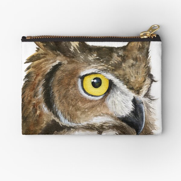 Great Horned Owl Watercolor Zipper Pouch