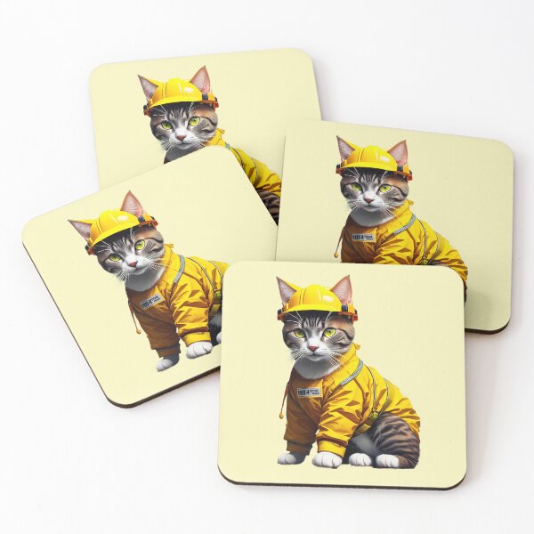 Item preview, The Curious Constructor: A Playful Feline in Yellow designed and sold by Pawsitive Palette.