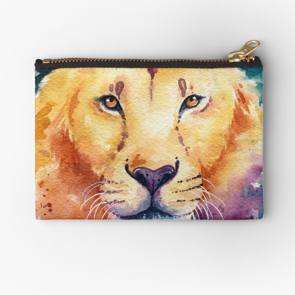 Color Splash Watercolor Lion Zipper Pouch