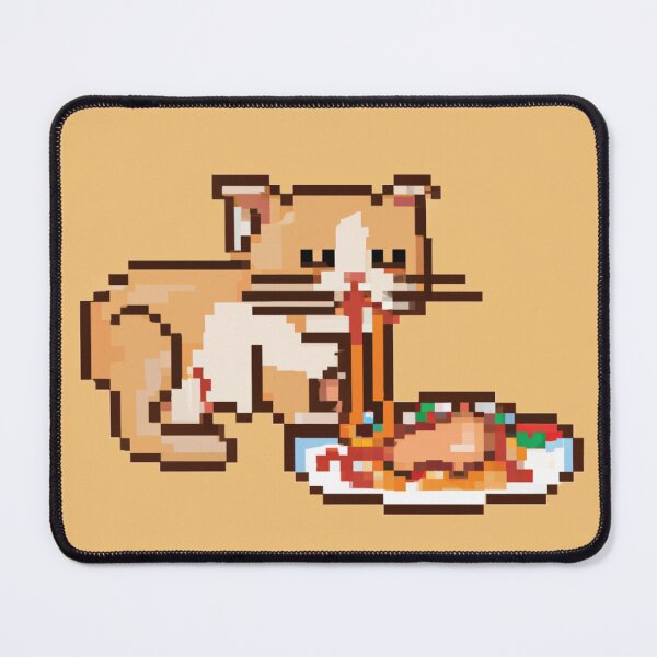 Item preview, cat eating spaghetti pixel art designed and sold by ShinArtDesign.
