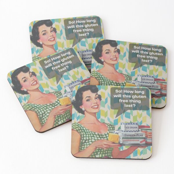 Item preview, Retro 1950s Pop Art Lady Asking: So! How Long Will This Gluten Free Thing Last? designed and sold by Paul Corps.