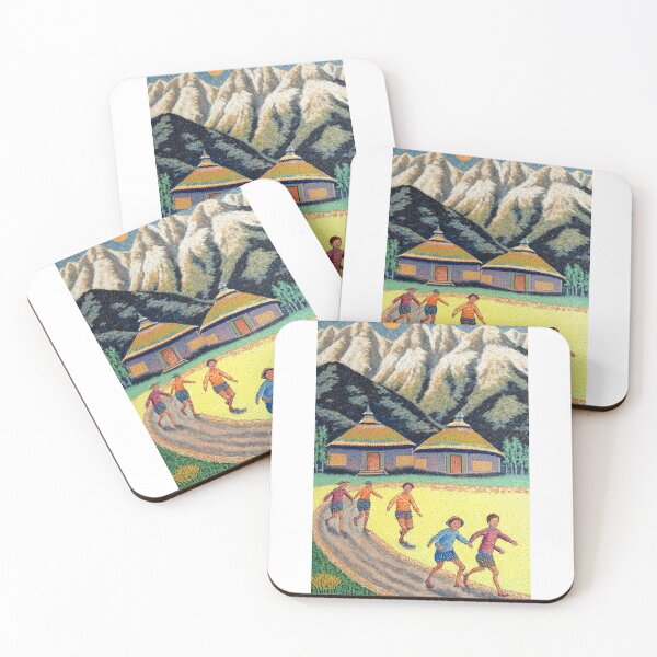 Item preview, Kazakh Children Running in Pointillism Style - Vibrant and Colorful Artwork Depicting the Joy and Energy of Childhood designed and sold by xMaCaRoN.