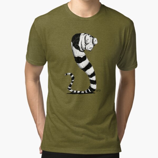 Bug Eyed Black and White Striped Snake...Thing? Tri-blend T-Shirt