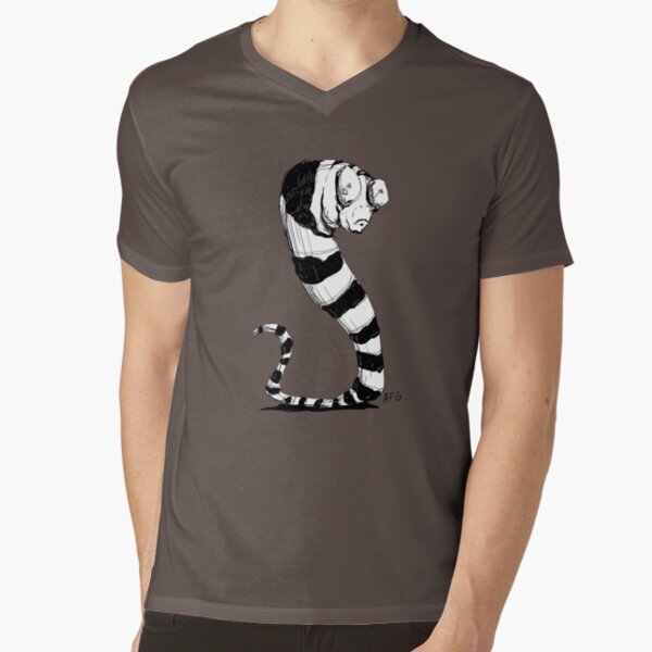 Bug Eyed Black and White Striped Snake...Thing? V-Neck T-Shirt