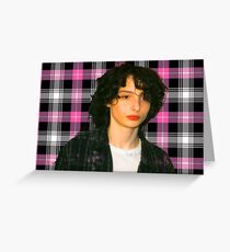 finn wolfhard black pink plaid Greeting Card