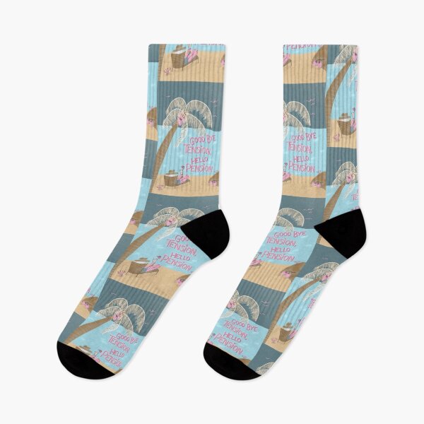 Item preview, Good Bye Tension, Hello Pension | Retirement | pink blue designed and sold by Ingrid Poole.