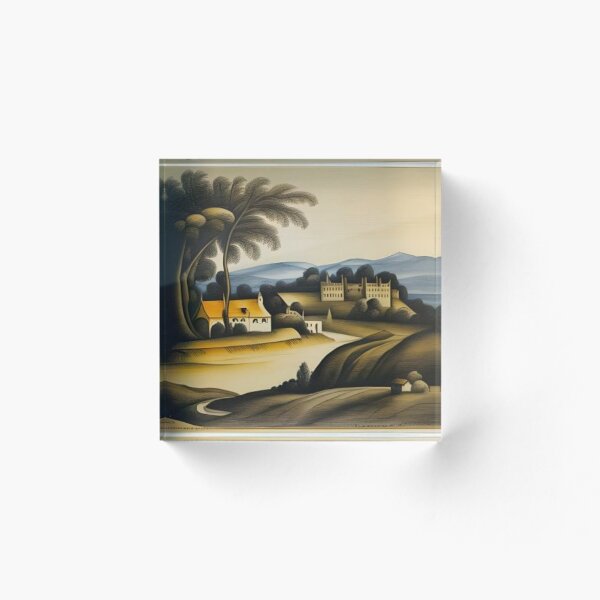 Item preview, A village by the castle - Vintage drawing designed and sold by BRACALIA.