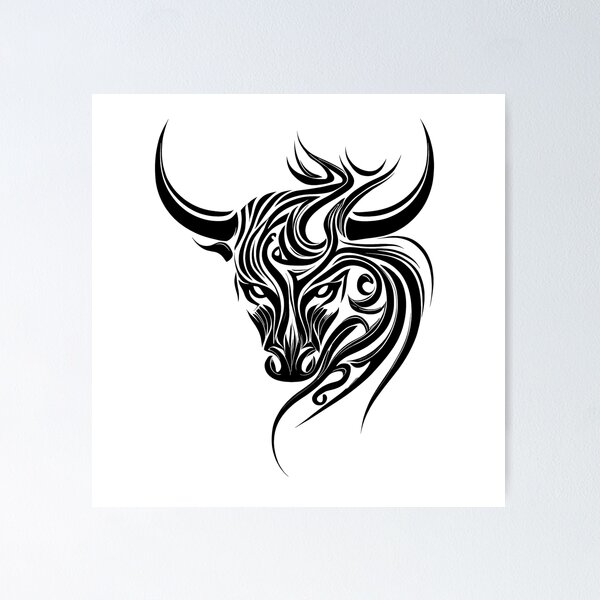 black and white minimalist bull head