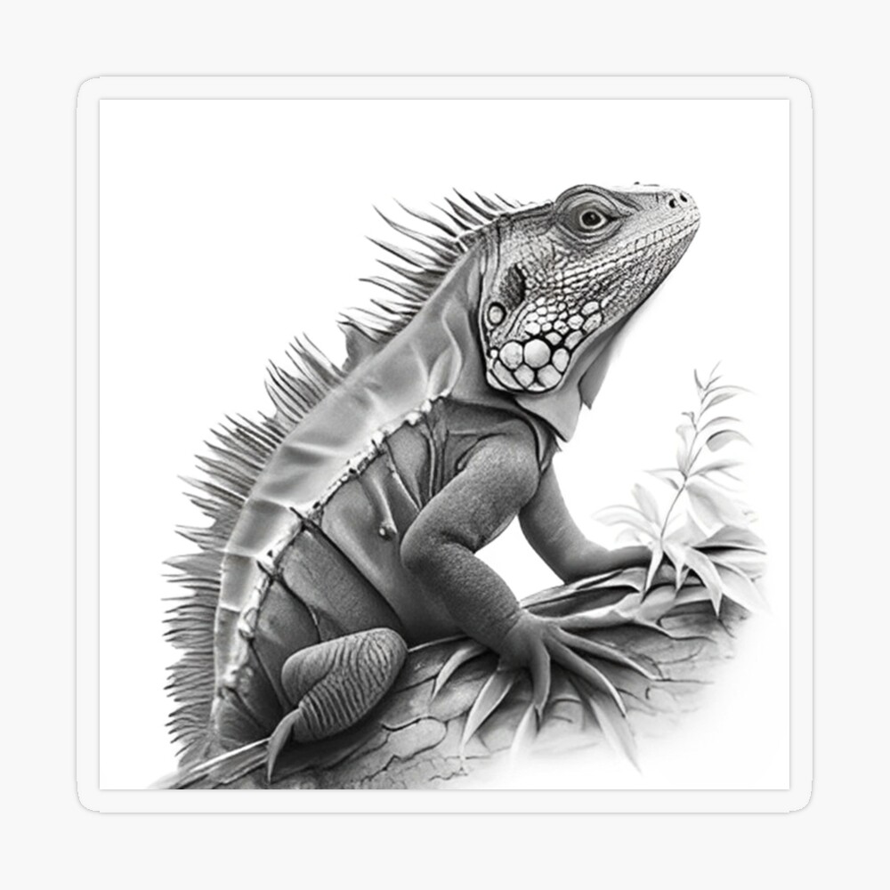 Black and white Iguana drawing Art Board Print for Sale by Pencil