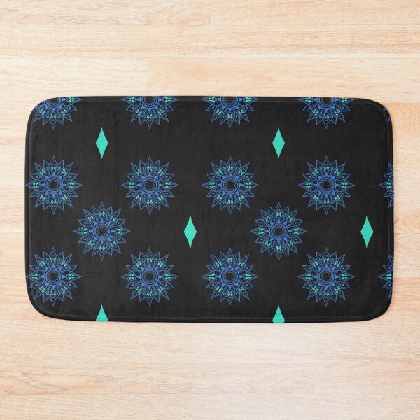 Item preview, Flower patterns sky blue on black  designed and sold by Chaoticzarts.