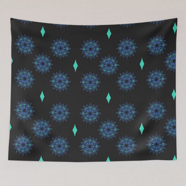 Item preview, Flower patterns sky blue on black  designed and sold by Chaoticzarts.