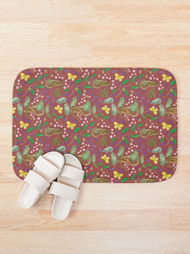 Thumbnail 1 of 6, Bath Mat, Spring Viper - ruby designed and sold by KitanaiKid.