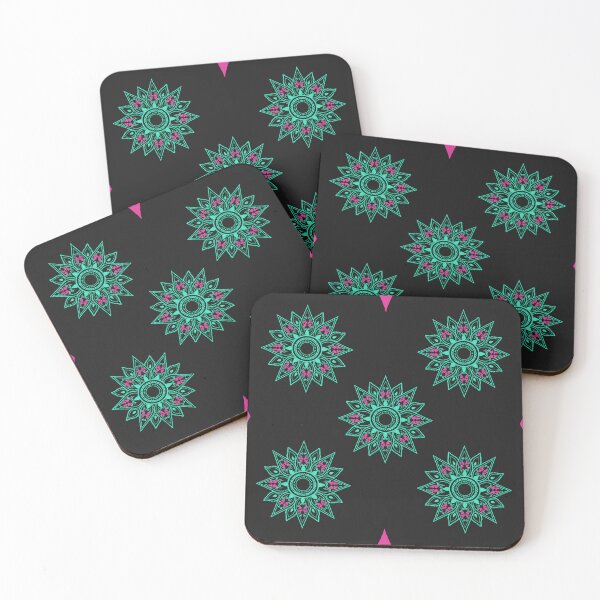 Item preview, Flower patterns aquamarine on black  designed and sold by Chaoticzarts.