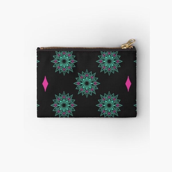 Item preview, Flower patterns aquamarine on black  designed and sold by Chaoticzarts.