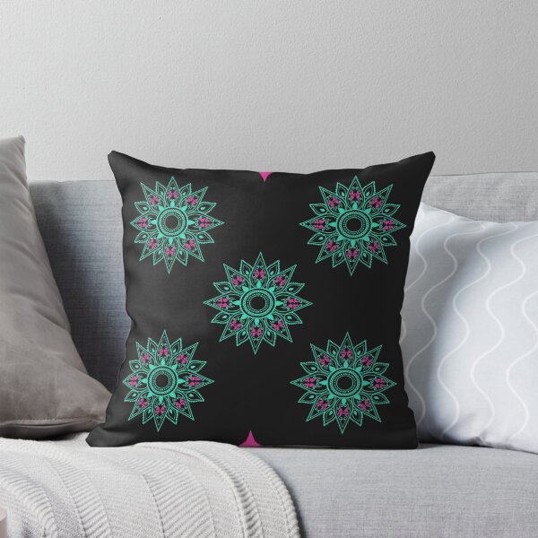 Item preview, Flower patterns aquamarine on black  designed and sold by Chaoticzarts.