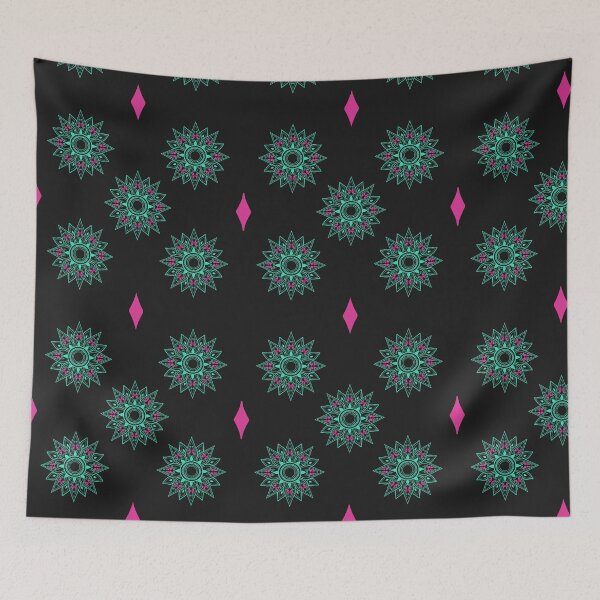 Item preview, Flower patterns aquamarine on black  designed and sold by Chaoticzarts.