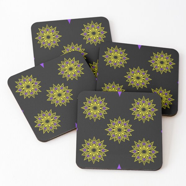 Item preview, Flower patterns yellow on black  designed and sold by Chaoticzarts.
