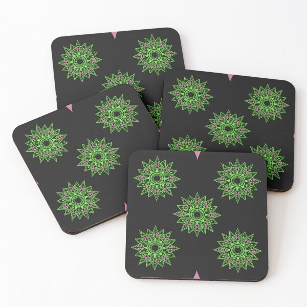 Item preview, Flower patterns green on black  designed and sold by Chaoticzarts.
