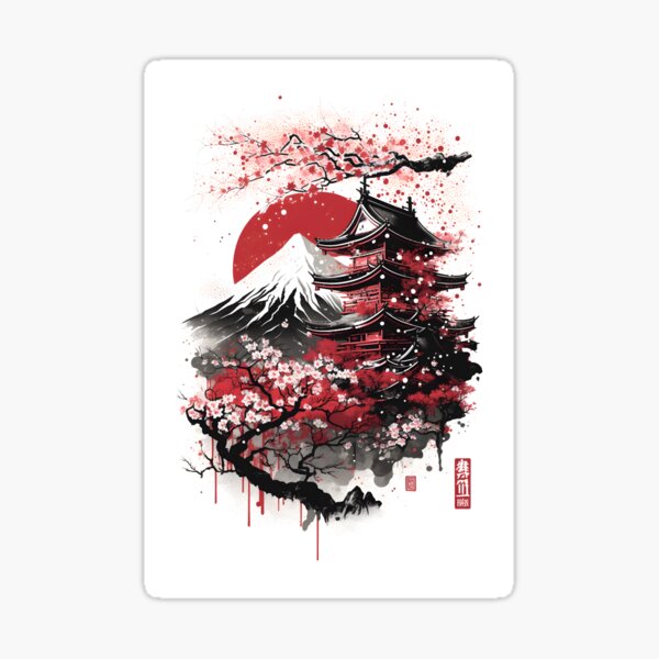 Sakura Cherry Blossom Fujiyama Kanji Wall Decor Aesthetic