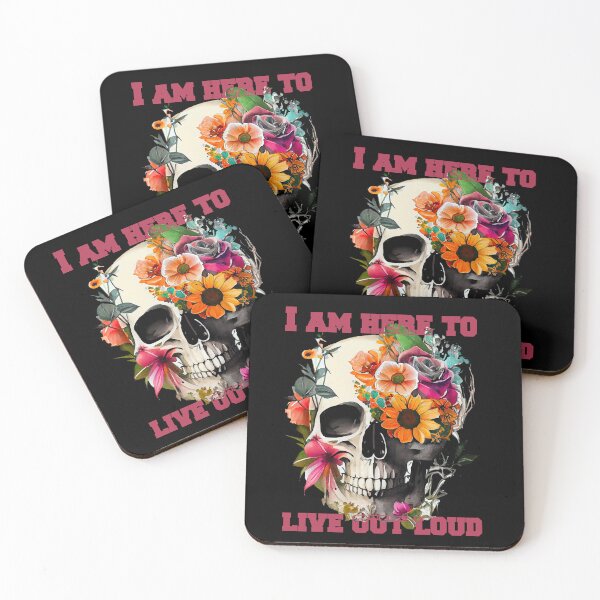 Item preview, I Am Here To Live Out Loud Sticker | Skull flowers designed and sold by Herdek.