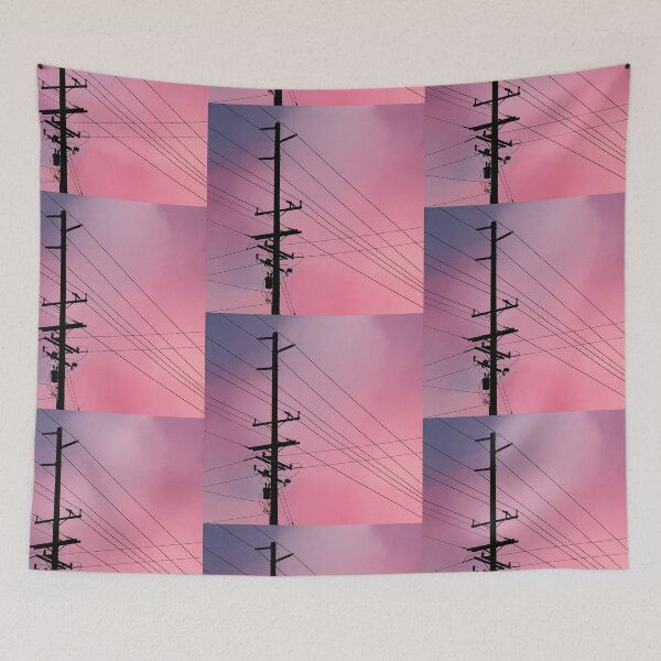Item preview, Electricity wires pylon pink landscape  designed and sold by TinyArtCorner.