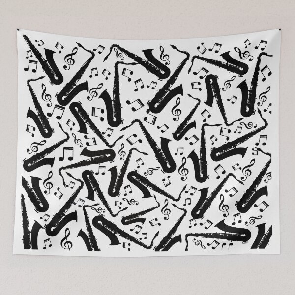 Item preview, Black Saxophone And Music Notes Pattern designed and sold by Primroaddesigns.