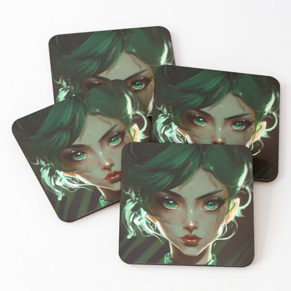 Item preview, Emerald Dreams: A Beautiful Anime Girl Portrait with Vivid Green Colors designed and sold by EmeraldeaArt.
