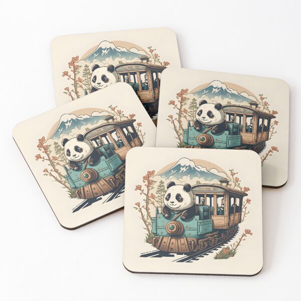 Item preview, Ukiyo-e art style cute panda train conductor riding on a train designed and sold by R31bN.