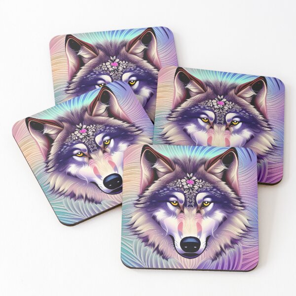 Item preview, Psychedelic Pastel Wolf and Her Piercing Yellow Eyes designed and sold by Stian Iversen.