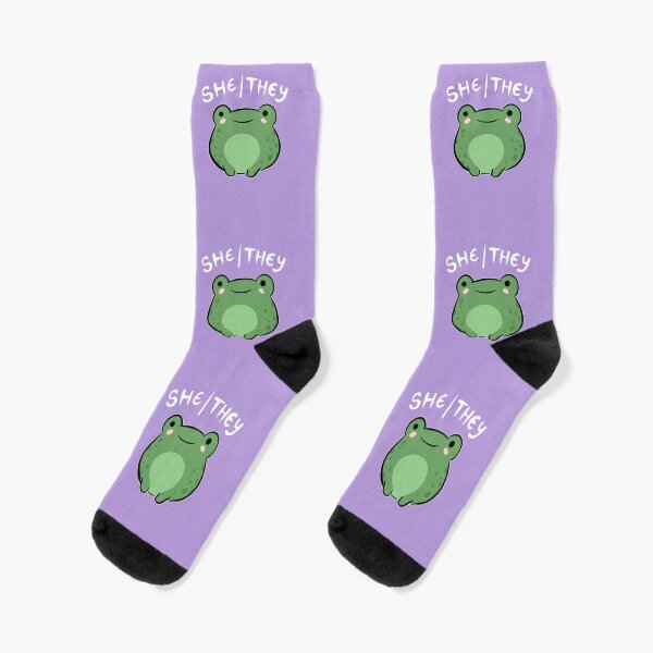She / They Pronoun Frog - Cute Nonbinary Queer Aesthetic - Kawaii Demigirl Demiboy Frogge Gift - Transgender Lgtb Lgtbq Pride Socks