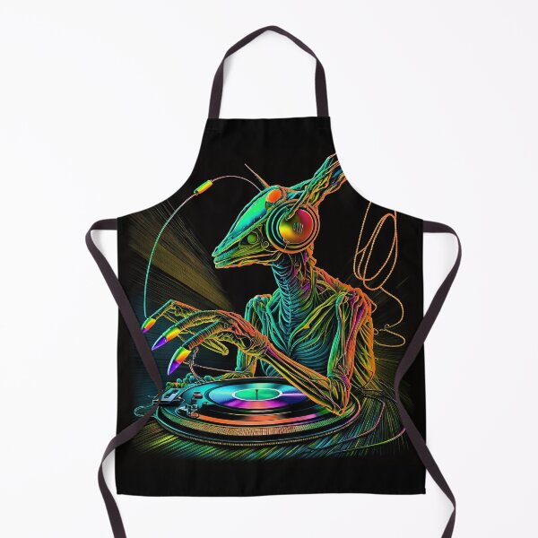 Item preview, Praying Mantis DJ Alien Neon Spinning Records at a Club Party designed and sold by ZazuStudios.