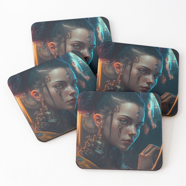 Item preview, Cyberpunk Girl Future in Space Ship Face Portrait designed and sold by ZazuStudios.