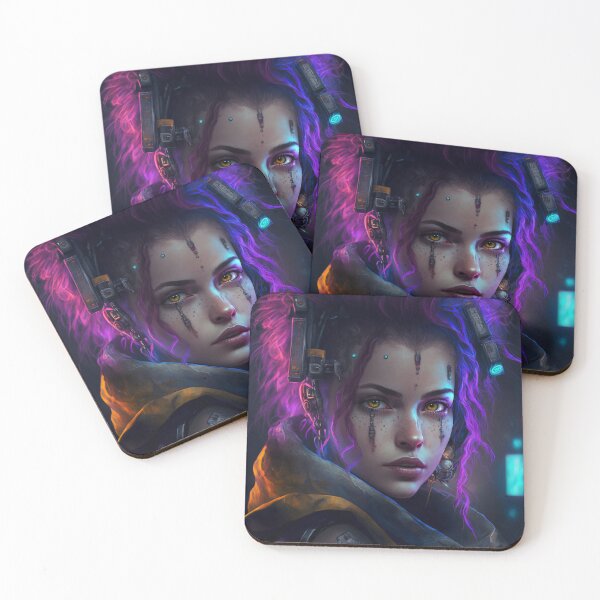 Item preview, Cyberpunk Girl Futuristic City Neon Hair designed and sold by ZazuStudios.
