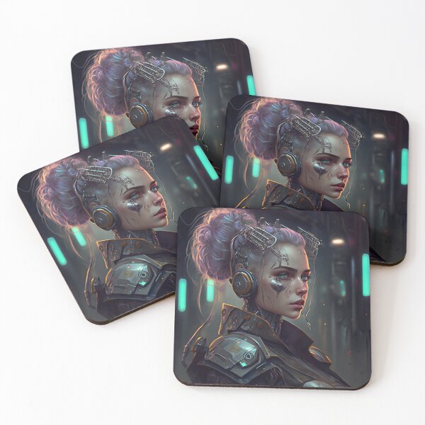 Item preview, Cyberpunk Girl Wearing Headphones with Augmented Metal Parts on Face designed and sold by ZazuStudios.