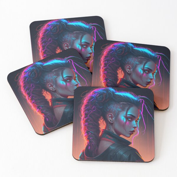Item preview, Cyberpunk Girl with Neon Makeup and Braided Hair designed and sold by ZazuStudios.