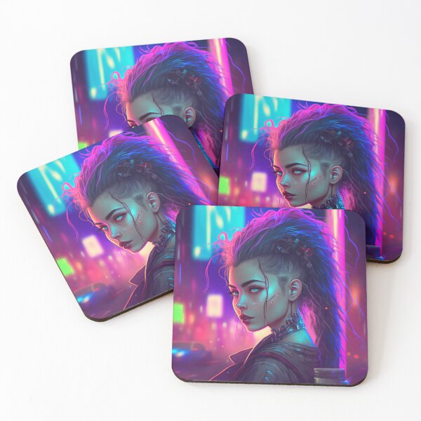 Item preview, Cyberpunk Girl in Futuristic Neon City Scape with Wild Pink Hair  designed and sold by ZazuStudios.