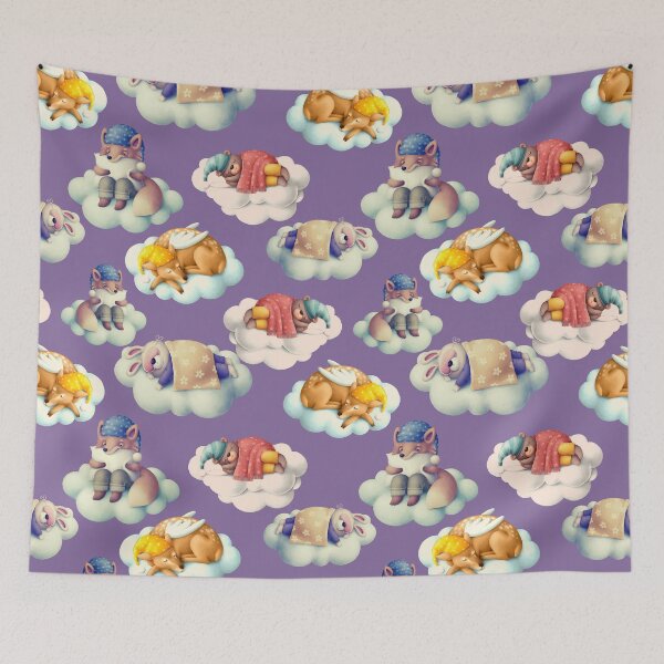 Item preview, Sleeping Animals on Clouds Seamless Surface Pattern designed and sold by PBJArt.