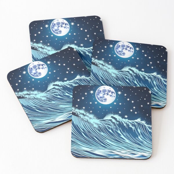 Item preview, Bioluminescent Midnight Wave, ink drawing, Ai Generated Art  designed and sold by ACC .