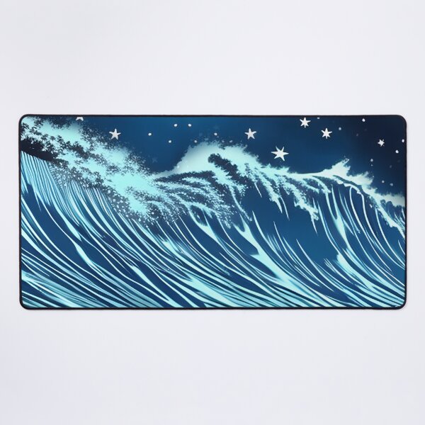 Item preview, Bioluminescent Midnight Wave, ink drawing, Ai Generated Art designed and sold by ACC .