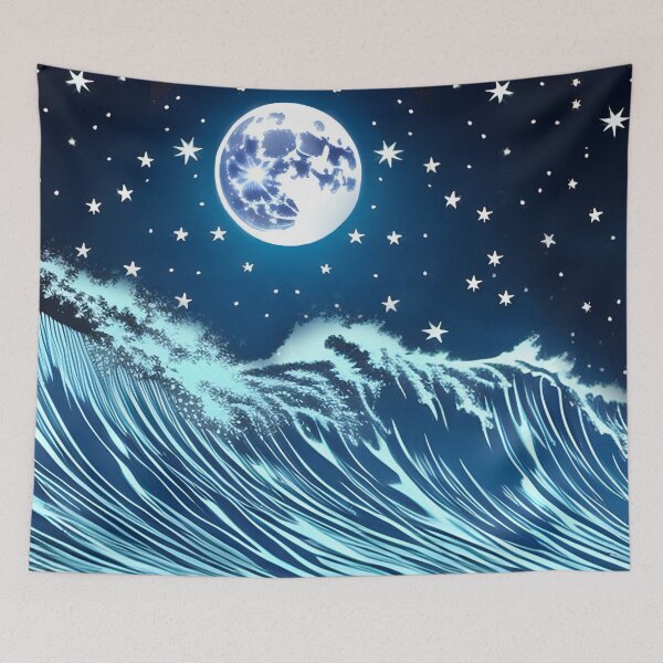 Item preview, Bioluminescent Midnight Wave, ink drawing, Ai Generated Art  designed and sold by ACC .