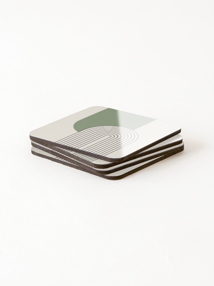 Thumbnail 4 of 5, Coasters (Set of 4), Mid Century style line art with green arch designed and sold by BattaAnastasia.